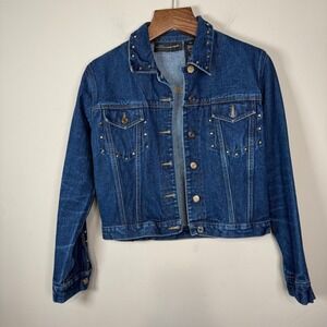 No Boundaries Denim Gold Studded Jacket Junior Large